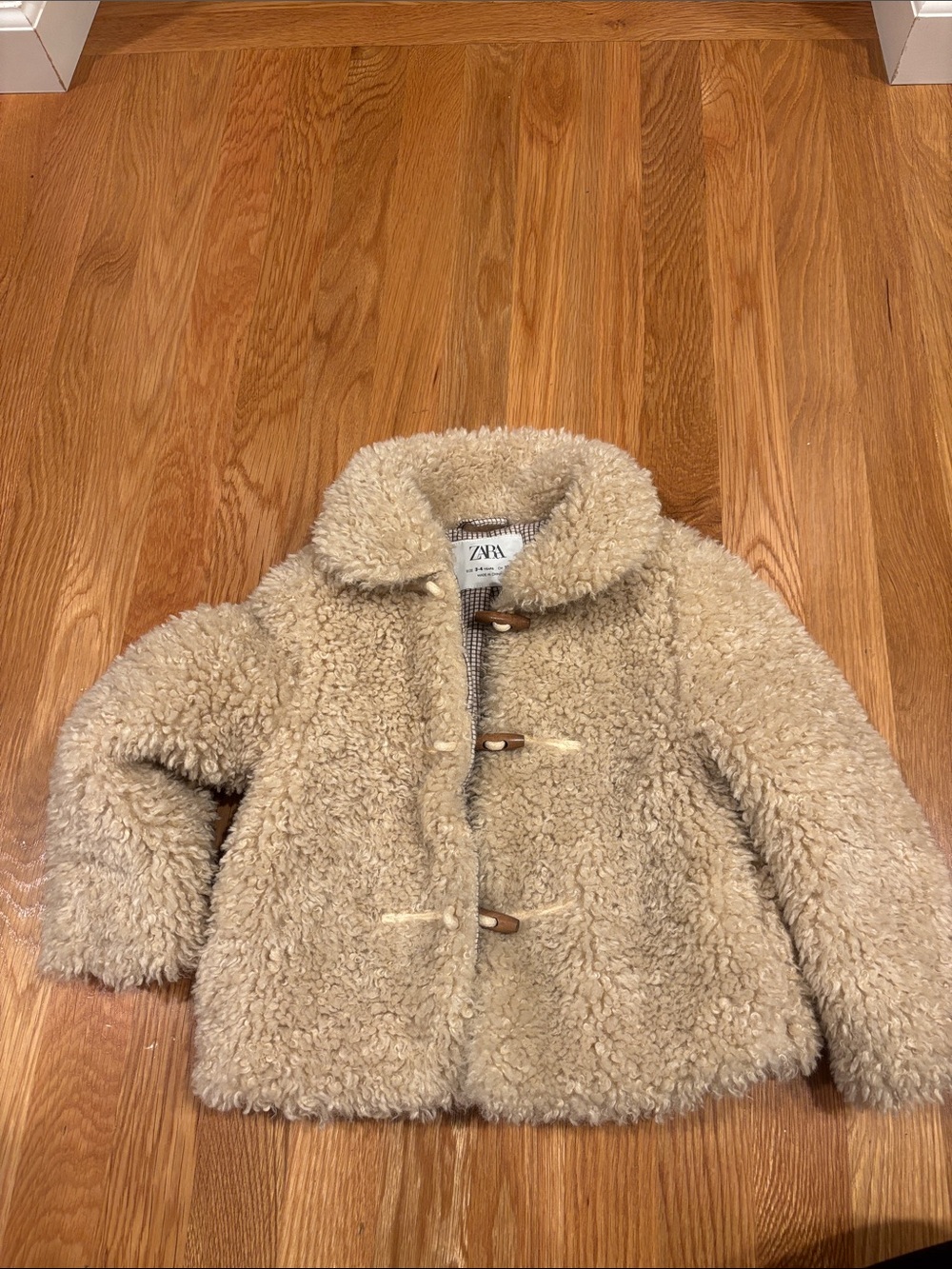 ZARA Kids Cream Faux-Shearling Toggle Pea Coat